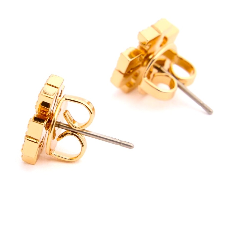 NWT AUTHENTIC TORY BURCH BRITTEN PAVE GOLD STUD‎ EARRING NEW WITH POUCH - Picture 2 of 6